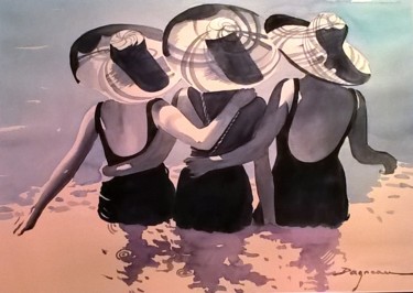 Peinture intitulée "les trois baigneuses" par Jean Guy Dagneau, Œuvre d'art originale, Aquarelle