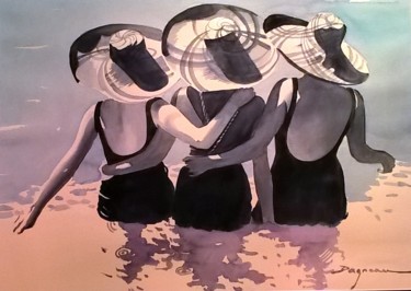 Painting titled "les trois baigneuses" by Jean Guy Dagneau, Original Artwork, Watercolor