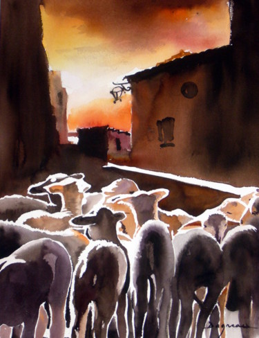 Peinture intitulée "les-agneaux.jpg" par Jean Guy Dagneau, Œuvre d'art originale, Aquarelle