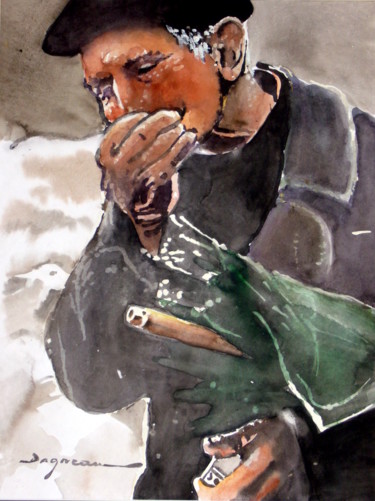 Painting titled "le-berger.jpg" by Jean Guy Dagneau, Original Artwork, Watercolor