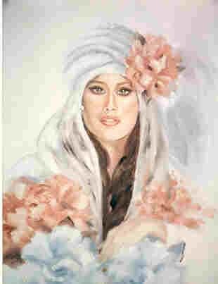 Peinture intitulée "La femme au fleurs" par Jean-Guy Lépine, Œuvre d'art originale
