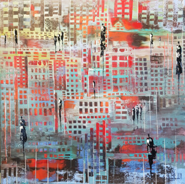 Painting titled "RED CITY" by Jean-Humbert Savoldelli, Original Artwork, Acrylic