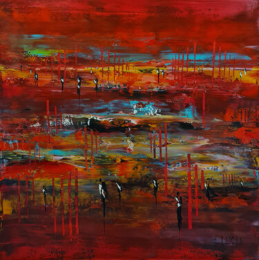 Painting titled "ROUGES COUCHANTS" by Jean-Humbert Savoldelli, Original Artwork, Acrylic Mounted on Wood Stretcher frame