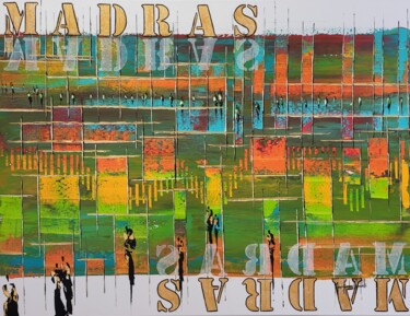 Malarstwo zatytułowany „MADRAS” autorstwa Jean-Humbert Savoldelli, Oryginalna praca, Akryl Zamontowany na Drewniana rama nos…