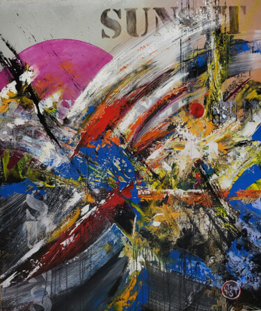 Peinture intitulée "SUNSET(sign. TO IST…" par Jean-Humbert Savoldelli, Œuvre d'art originale, Acrylique