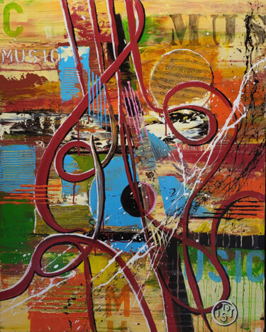 Malarstwo zatytułowany „MUSIC , (signature…” autorstwa Jean-Humbert Savoldelli, Oryginalna praca, Akryl Zamontowany na Drewn…