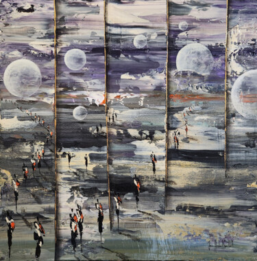 Картина под названием "MOONS" - Jean-Humbert Savoldelli, Подлинное произведение искусства, Акрил Установлен на Деревянная ра…