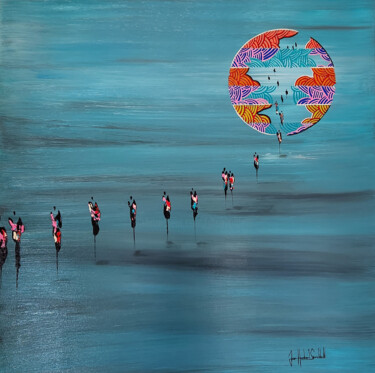 Painting titled "ACROSS THE MOON" by Jean-Humbert Savoldelli, Original Artwork, Acrylic Mounted on Wood Stretcher frame