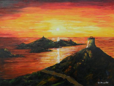 Pittura intitolato "Coucher de soleil s…" da Bonvarlet, Opera d'arte originale, Olio