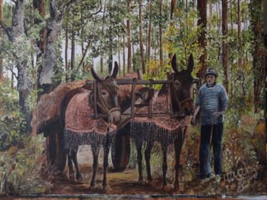 Painting titled "Attelage de mules" by Jean Jacques Ducom, Original Artwork, Oil
