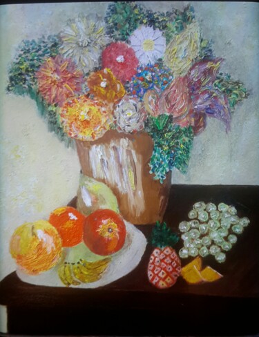 Peinture intitulée "Vase de fleurs" par Jean-Jacques Gastaud, Œuvre d'art originale, Huile