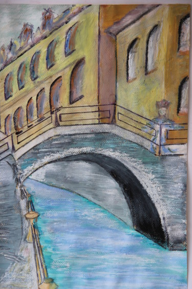 Peinture intitulée "pont surplombant un…" par Jean-Jacques Gastaud, Œuvre d'art originale, Pastel