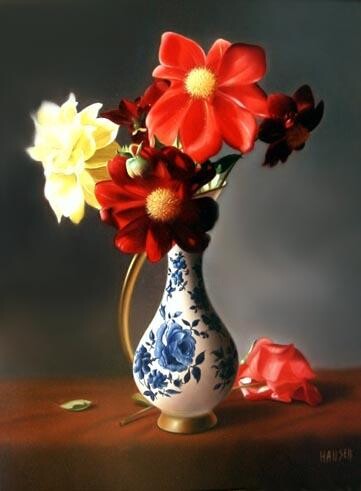 Peinture intitulée "Bouquet de dahlias" par Jean-Jacques Hauser, Œuvre d'art originale
