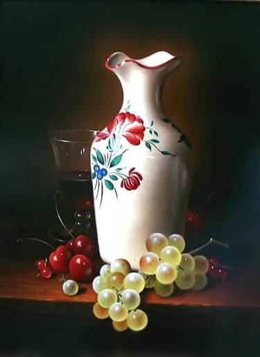 Peinture intitulée "Faience et fruits" par Jean-Jacques Hauser, Œuvre d'art originale