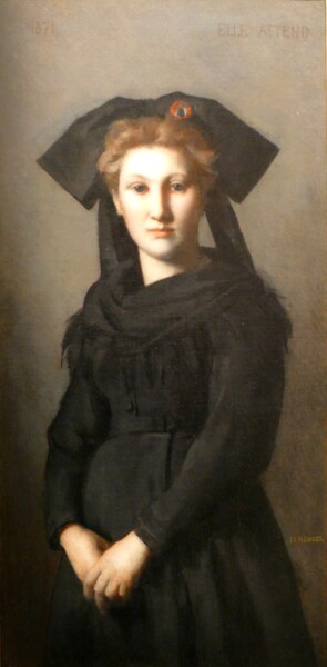 Schilderij getiteld "L'Alsace, elle atte…" door Jean-Jacques Henner, Origineel Kunstwerk, Olie