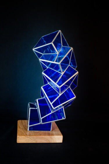 Escultura intitulada "Equilibre Bleu" por Jean-Jacques Joujon (JimaJine), Obras de arte originais, Vidro