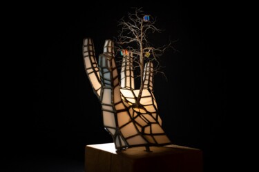 Sculpture titled "Espoir - Main Arbre…" by Jean-Jacques Joujon (JimaJine), Original Artwork, Glass