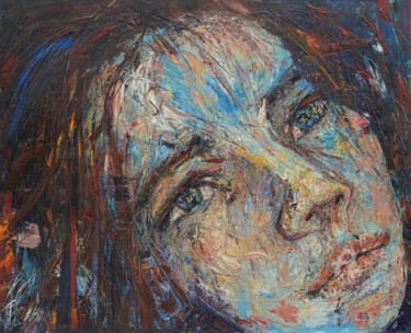Peinture intitulée "La rêveuse" par Jj Neu, Œuvre d'art originale, Huile Monté sur Châssis en bois