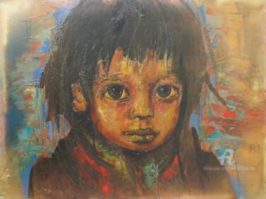 Peinture intitulée "L’enfant des bois" par Jj Neu, Œuvre d'art originale, Huile Monté sur Châssis en bois