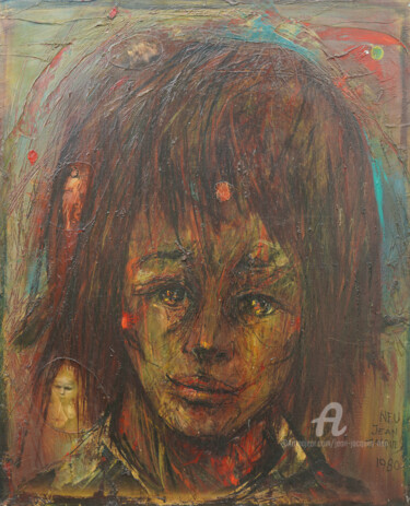 Painting titled "Mémoire douce" by Jj Neu, Original Artwork, Oil Mounted on Wood Stretcher frame