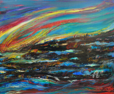 Painting titled "inondations" by Jj Neu, Original Artwork, Acrylic Mounted on Wood Stretcher frame