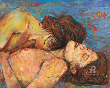 Painting titled "soupirs d'une nuit…" by Jj Neu, Original Artwork, Oil