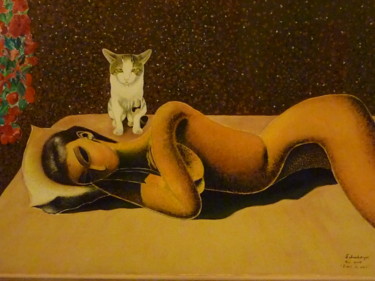 Pintura intitulada "" L'oeil du chat"…" por Pint Flor, Obras de arte originais, Guache