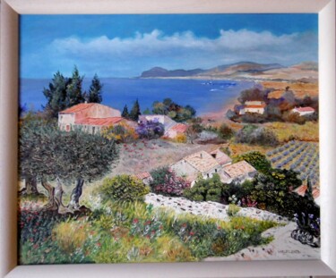 Painting titled "Paysage marin 2021" by Jean-Jacques Varlet, Original Artwork, Oil Mounted on Wood Stretcher frame
