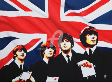 Ζωγραφική με τίτλο "Beatles "For god an…" από Jean-Jacques Venturini, Αυθεντικά έργα τέχνης, Λάδι Τοποθετήθηκε στο Ξύλινο φο…