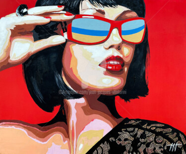 Schilderij getiteld "Femme à lunette/11" door Jean-Jacques Venturini, Origineel Kunstwerk, Olie