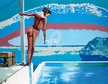 Painting titled "La piscine" by Jean-Jacques Venturini, Original Artwork, Oil
