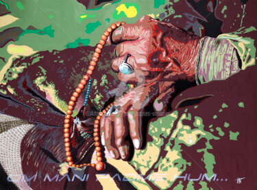 Malarstwo zatytułowany „om mani padme hum” autorstwa Jean-Jacques Venturini, Oryginalna praca, Olej Zamontowany na Drewniana…