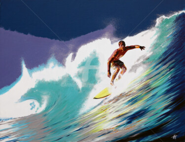 Painting titled "Surfing" by Jean-Jacques Venturini, Original Artwork, Oil Mounted on Wood Stretcher frame