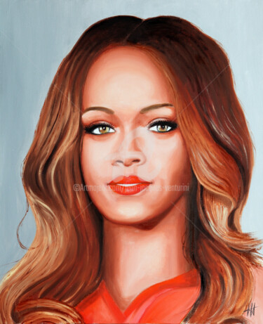 Painting titled "Rihanna / 2" by Jean-Jacques Venturini, Original Artwork, Oil Mounted on Wood Stretcher frame