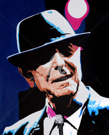 「Leonard Cohen」というタイトルの絵画 Jean-Jacques Venturiniによって, オリジナルのアートワーク, オイル
