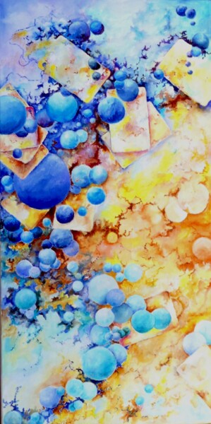 Peinture intitulée "Rondeau en bleu maj…" par Jean Jourdan, Œuvre d'art originale, Huile Monté sur Châssis en bois