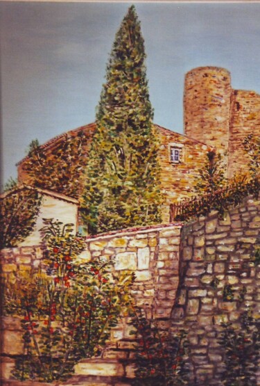 Painting titled "Le vieux village-" by Jean Jourdan, Original Artwork, Acrylic