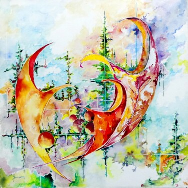 Peinture intitulée "S'envole au vent" par Jean Jourdan, Œuvre d'art originale, Aquarelle Monté sur Châssis en bois