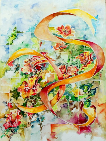 Painting titled "La farandole" by Jean Jourdan, Original Artwork, Watercolor Mounted on Wood Stretcher frame