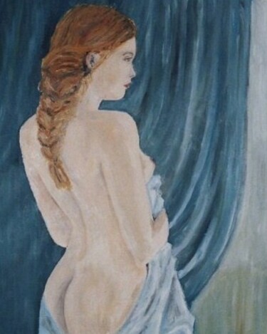 Painting titled "-le voile bleu-" by Jean Jourdan, Original Artwork, Oil Mounted on Wood Stretcher frame
