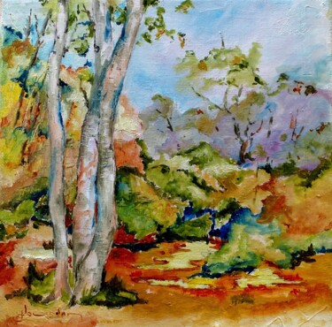 Painting titled "-Paysage au soleil-" by Jean Jourdan, Original Artwork, Oil