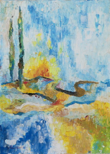 Painting titled "deux cyprès" by Jean Jourdan, Original Artwork, Oil