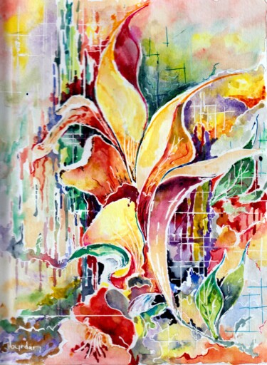 Malerei mit dem Titel "Comme une fleur" von Jean Jourdan, Original-Kunstwerk, Aquarell