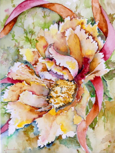 Peinture intitulée "la fleur et le ruban" par Jean Jourdan, Œuvre d'art originale, Aquarelle