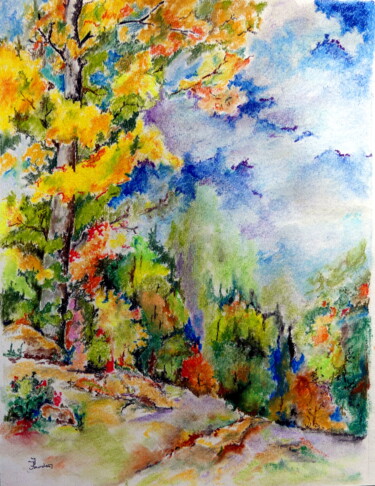 Malerei mit dem Titel "L'arbre et la forêt" von Jean Jourdan, Original-Kunstwerk, Pastell