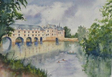 Peinture intitulée "chateau Chenonceau" par Jean Juillard, Œuvre d'art originale, Aquarelle
