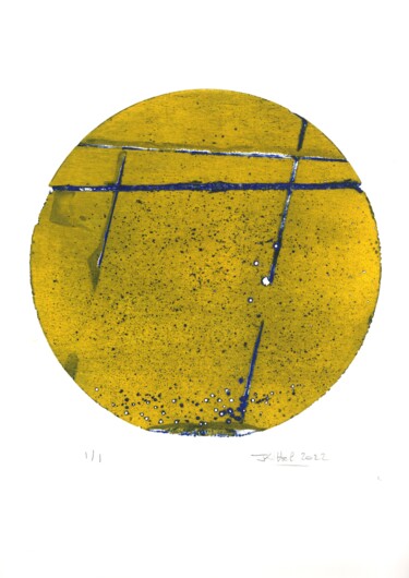 Gravures & estampes intitulée "Macro-sillons jaune…" par Jean Kittel, Œuvre d'art originale, Eau-forte