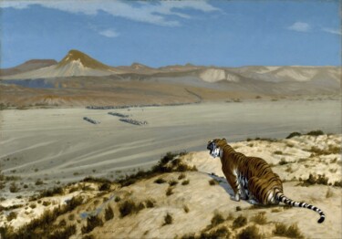Pittura intitolato "Tigre à l'affût" da Jean-Léon Gérôme, Opera d'arte originale, Olio