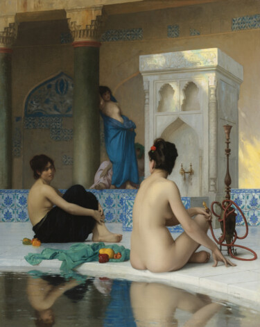 Schilderij getiteld "Après le bain" door Jean-Léon Gérôme, Origineel Kunstwerk, Olie