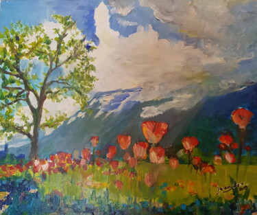 Painting titled "Coquelicots" by Jean-Lou, Original Artwork, Oil